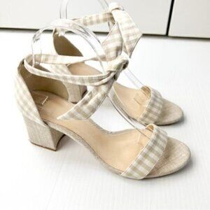 ALEXANDRE BIRMAN Plaid Print Cream Sandals | Women's Size 9 | Ankle Strap Luxury